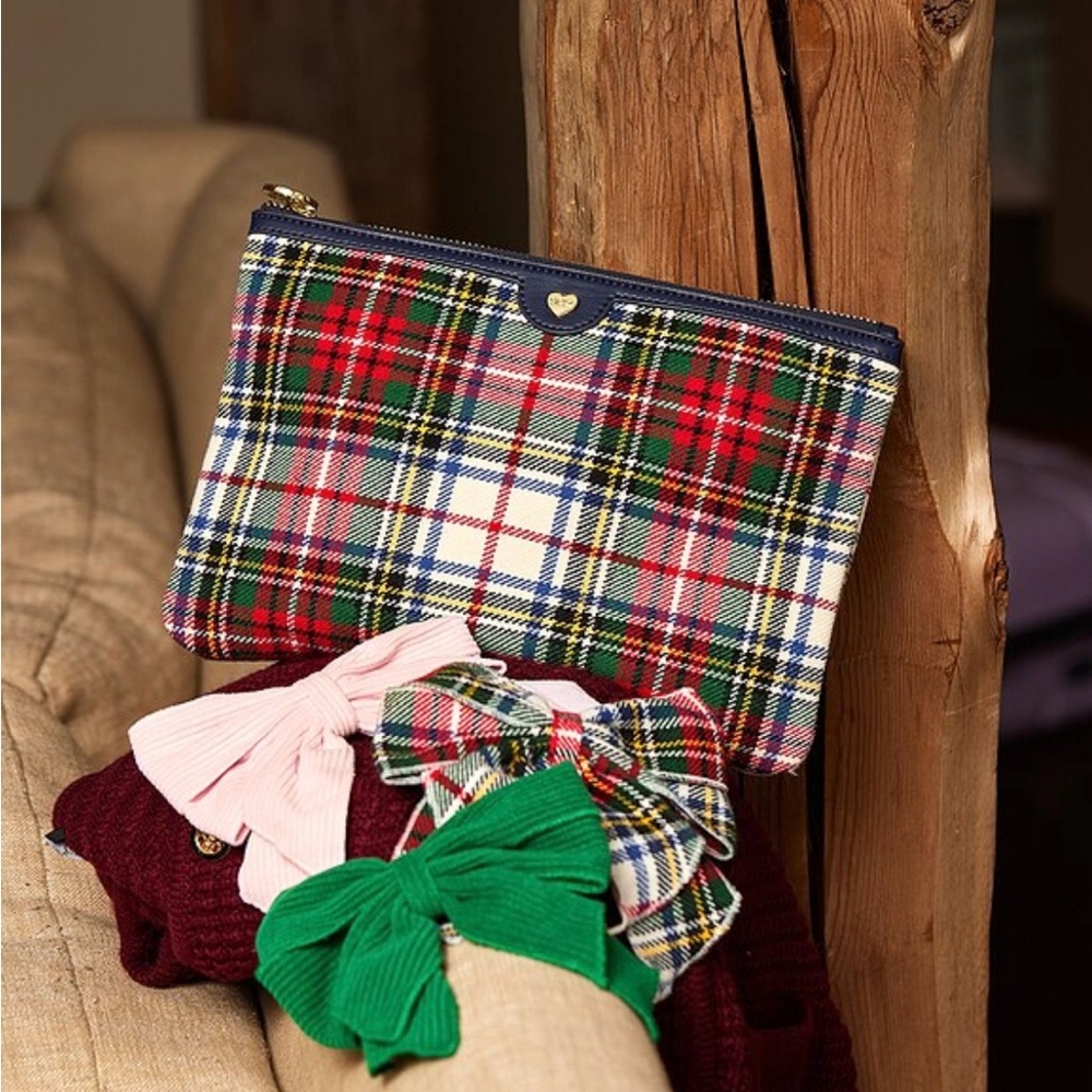 NWT Stoney Clover Lane Multicolor Plaid flat pouch
